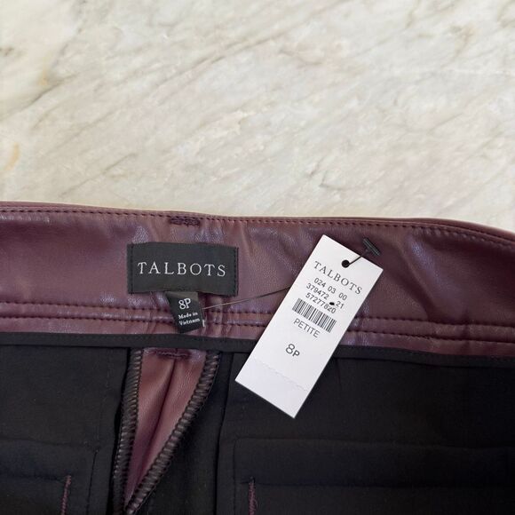 Talbots FAUX LEATHER STRAIGHT ANKLE PANTS burgundy size 8P NWT - Picture 6 of 11